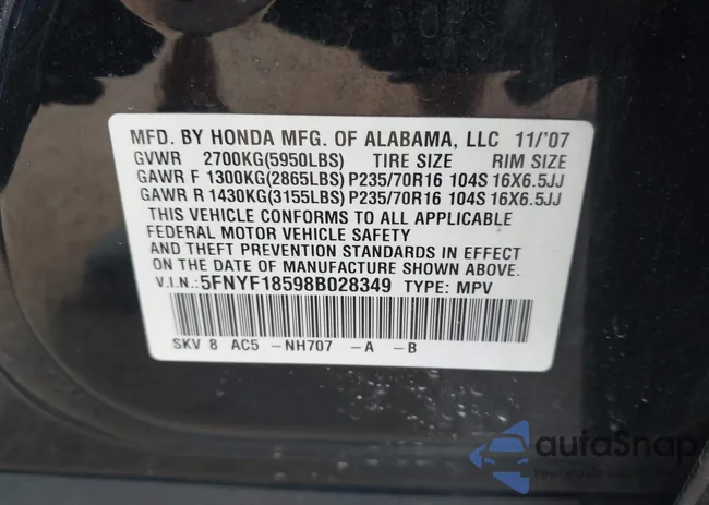 5FNYF18598B028349: 43246285