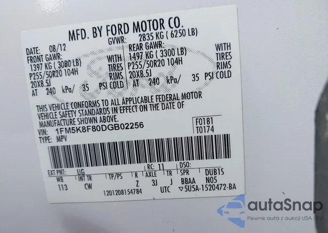 1FM5K8F80DGB02256: 43246333