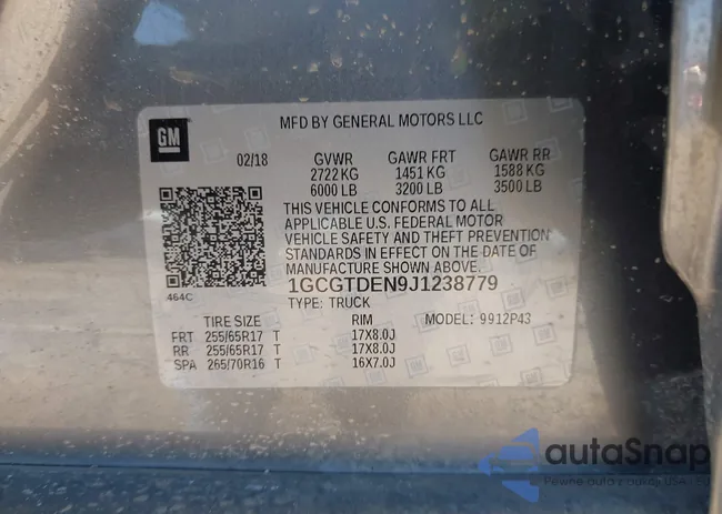 1GCGTDEN9J1238779: 43246372