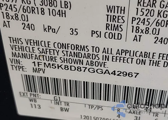 1FM5K8D87GGA42967: 43246393