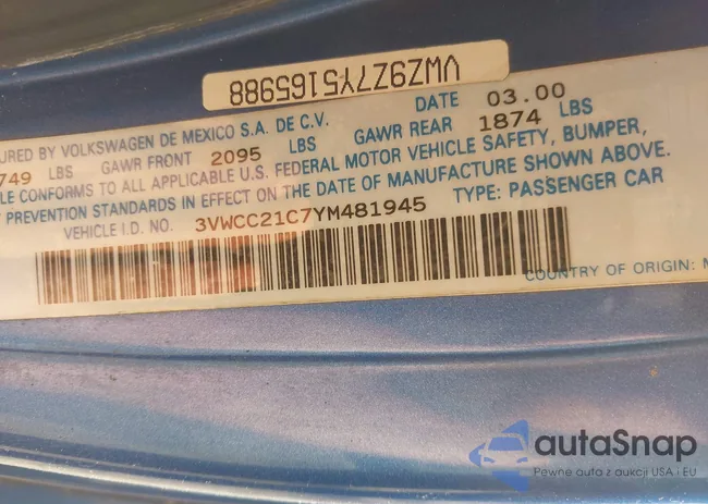3VWCC21C7YM481945: 43246421
