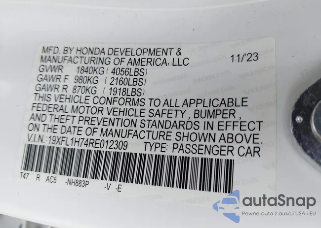 19XFL1H74RE012309: 43245490