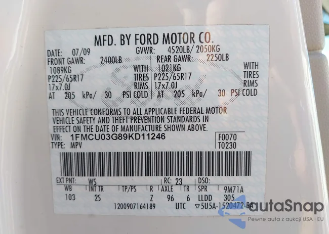 1FMCU03G89KD11246: 43245521