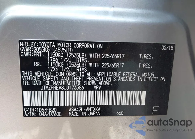 JTMZFREV8JJ173386: 43245533