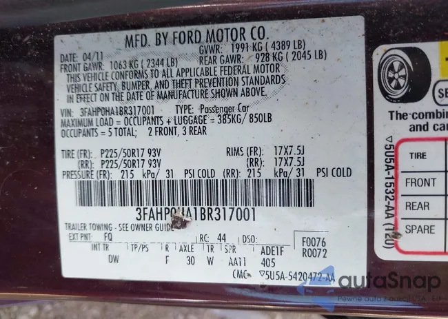 3FAHP0HA1BR317001: 43245659