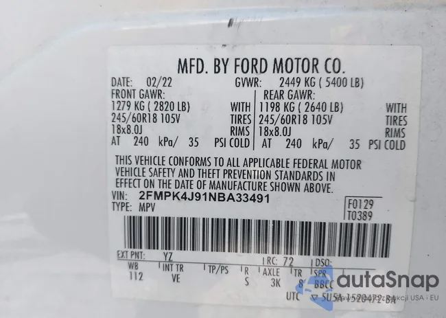 2FMPK4J91NBA33491: 43245677