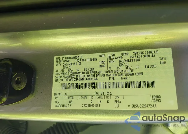 1FTEW1CP5MFA09136: 43245762