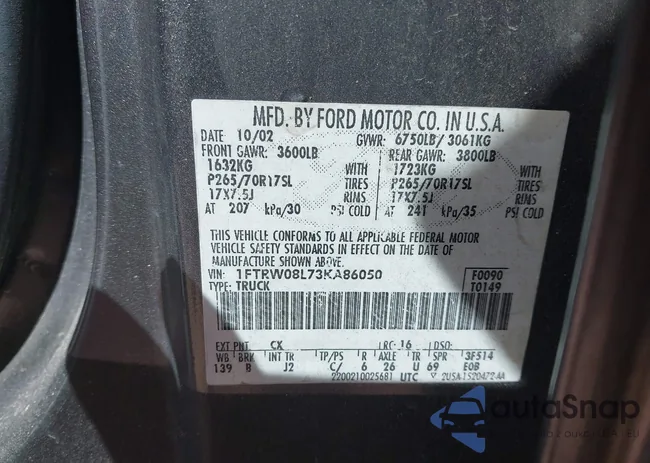 1FTRW08L73KA86050: 43246982