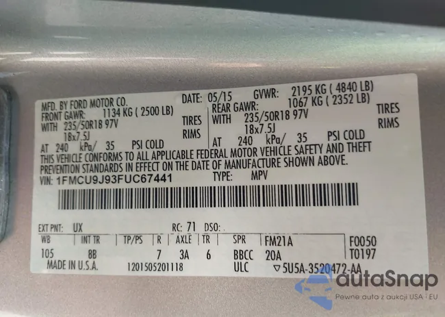 1FMCU9J93FUC67441: 43247207