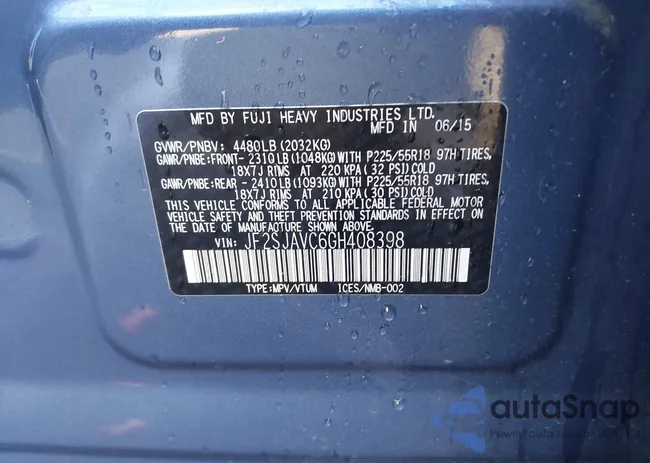 JF2SJAVC6GH408398: 43247325