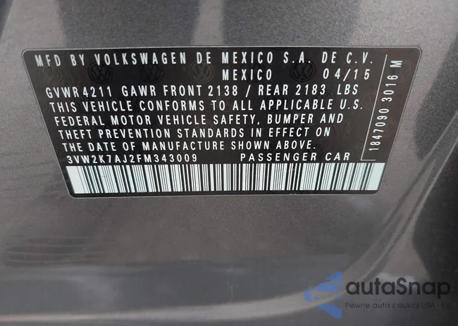 3VW2K7AJ2FM343009: 43247326