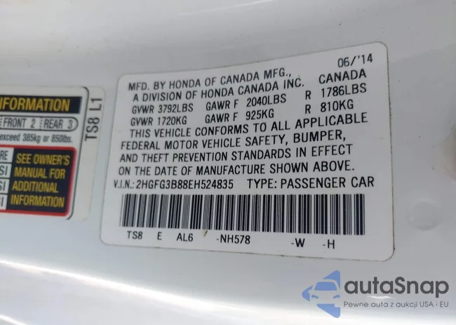 2HGFG3B88EH524835: 43247410