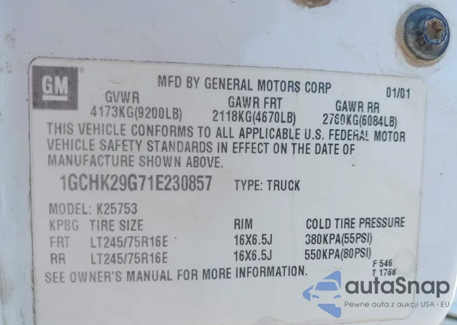 1GCHK29G71E230857: 43246738