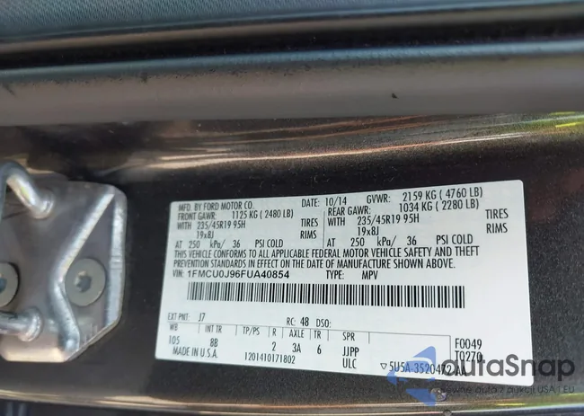 1FMCU0J96FUA40854: 43246789