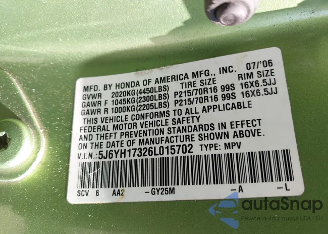 5J6YH17326L015702: 43246811