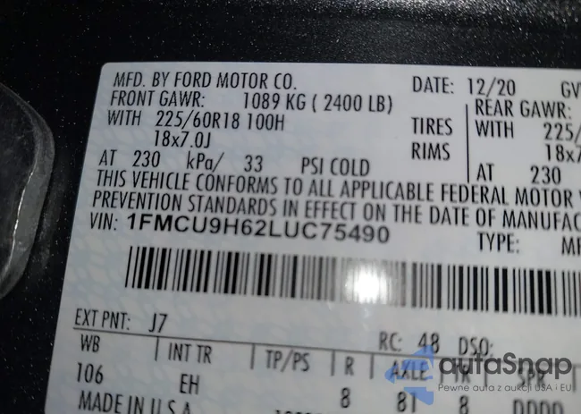 1FMCU9H62LUC75490: 43246852