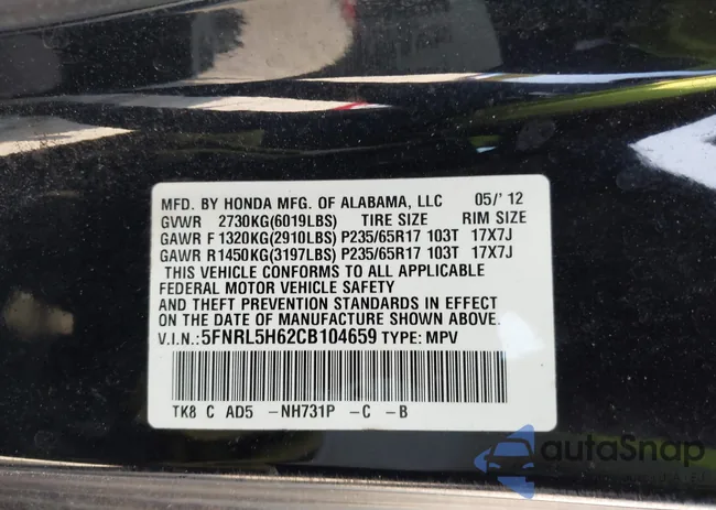 5FNRL5H62CB104659: 43247913