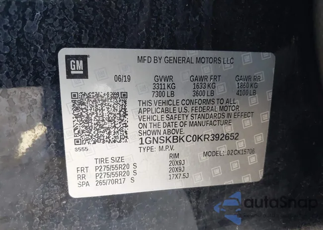 1GNSKBKC0KR392652: 43247964