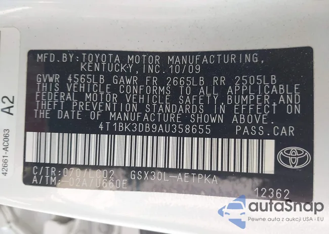 4T1BK3DB9AU358655: 43247480