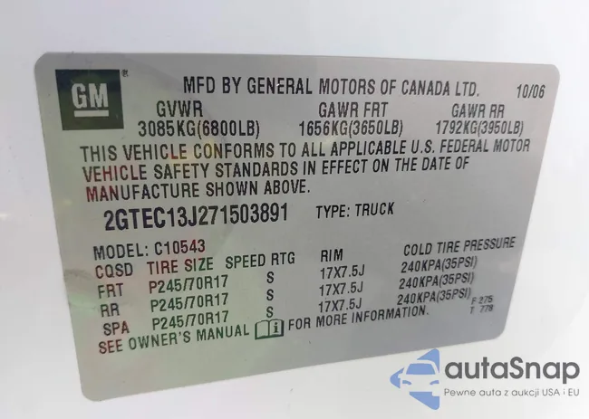 2GTEC13J271503891: 43247628