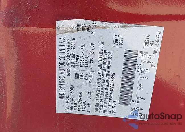 1FTYR44V43PB36598: 43247680