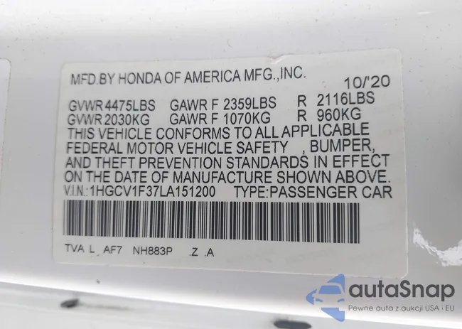 1HGCV1F37LA151200: 43247778