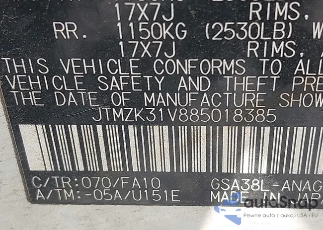 JTMZK31V885018385: 43249062