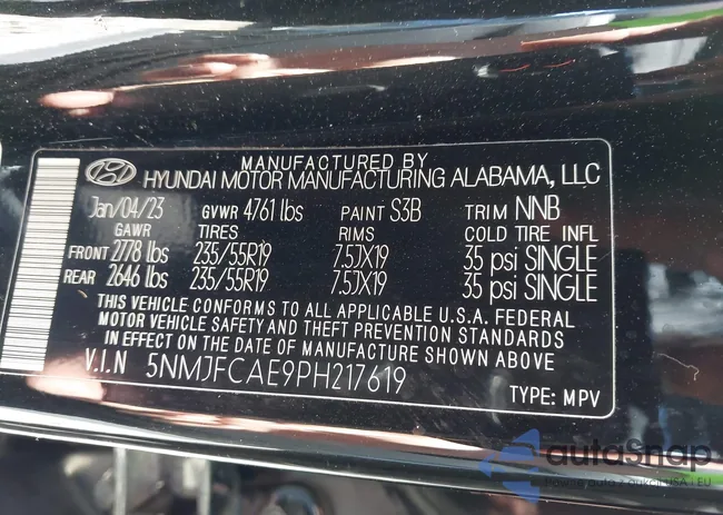 5NMJFCAE9PH217619: 43249108