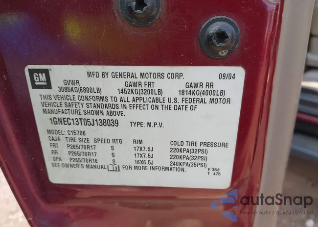 1GNEC13T05J138039: 43249159