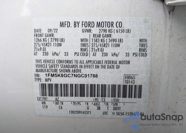 1FM5K8GC7NGC01788: 43249396