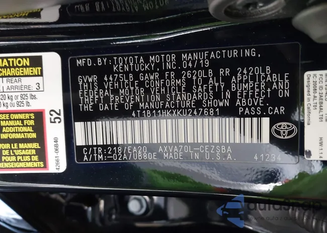 4T1B11HKXKU247681: 43248663