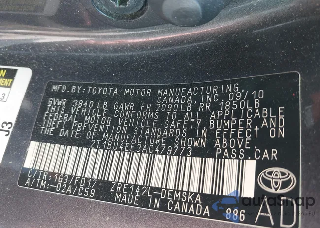 2T1BU4EE3AC479773: 43249892