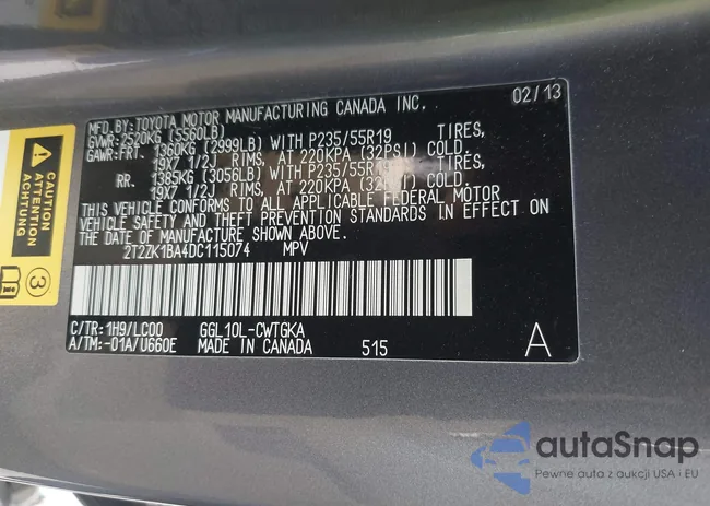 2T2ZK1BA4DC115074: 43249914