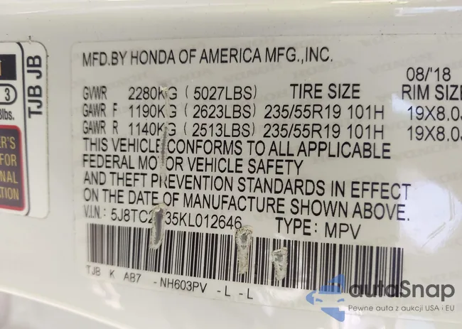 5J8TC2H35KL012646: 43250082