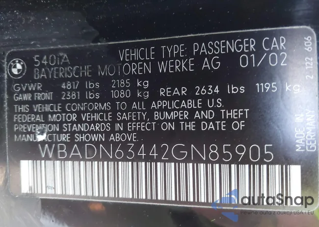 WBADN63442GN85905: 43250100