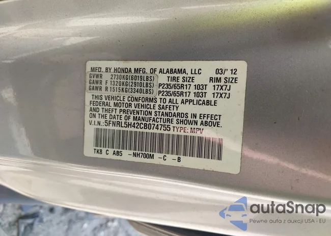 5FNRL5H42CB074755: 43250264