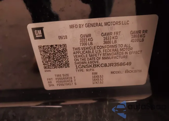 1GNSKBKC8JR358649: 43250303