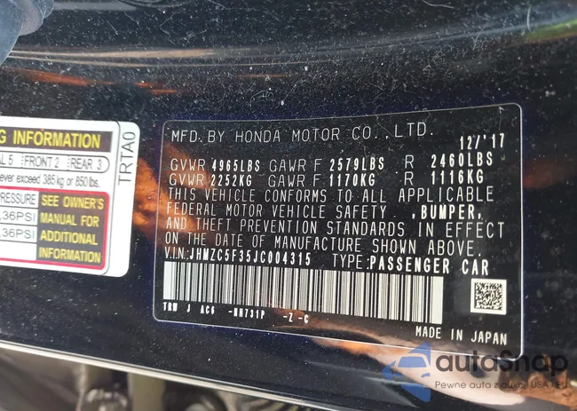 JHMZC5F35JC004315: 43250319