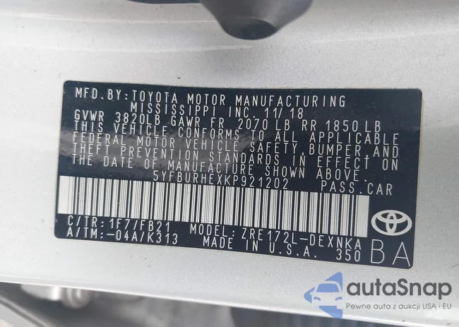 5YFBURHEXKP921202: 43250384