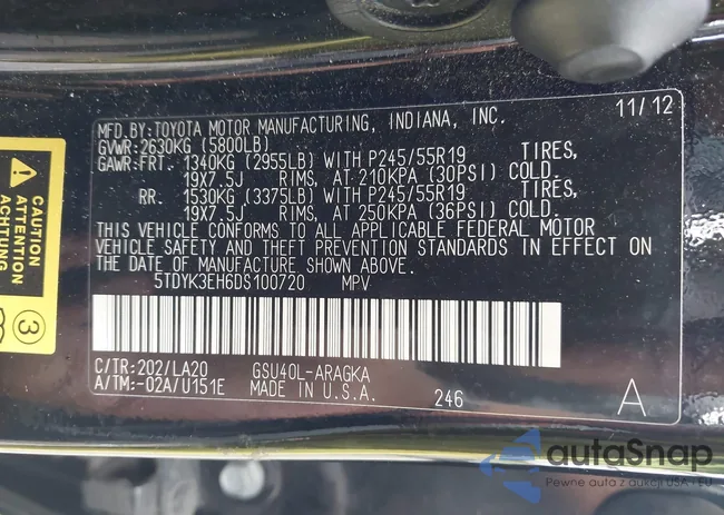 5TDYK3EH6DS100720: 43249631