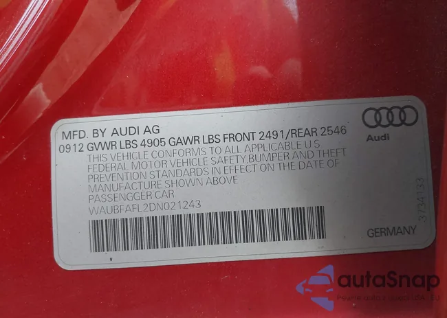 WAUBFAFL2DN021243: 43249752