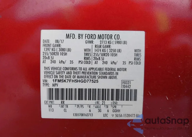 1FM5K7FH5HGD77525: 43251014