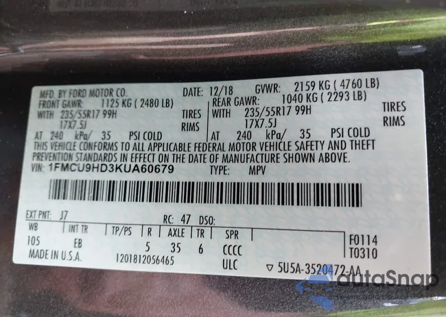 1FMCU9HD3KUA60679: 43251203