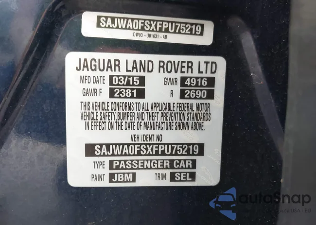 SAJWA0FSXFPU75219: 43251297