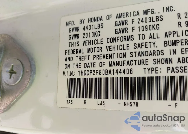 1HGCP2F80BA144406: 43250562