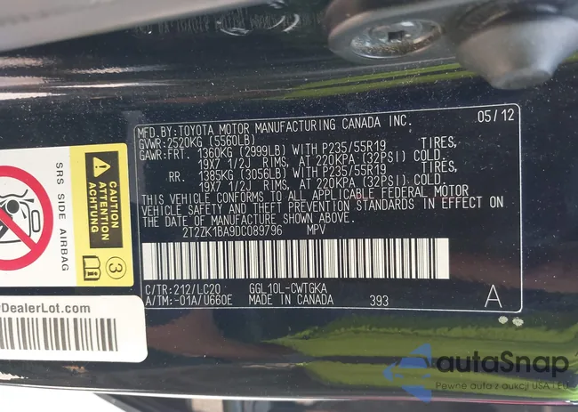 2T2ZK1BA9DC089796: 43250612