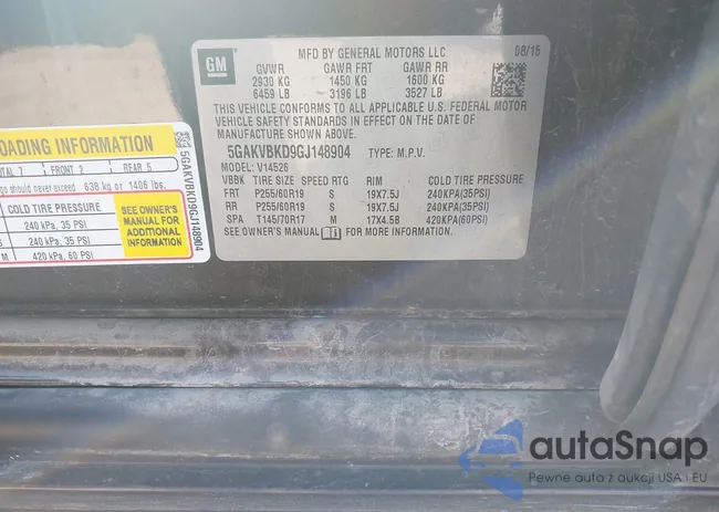 5GAKVBKD9GJ148904: 43251934