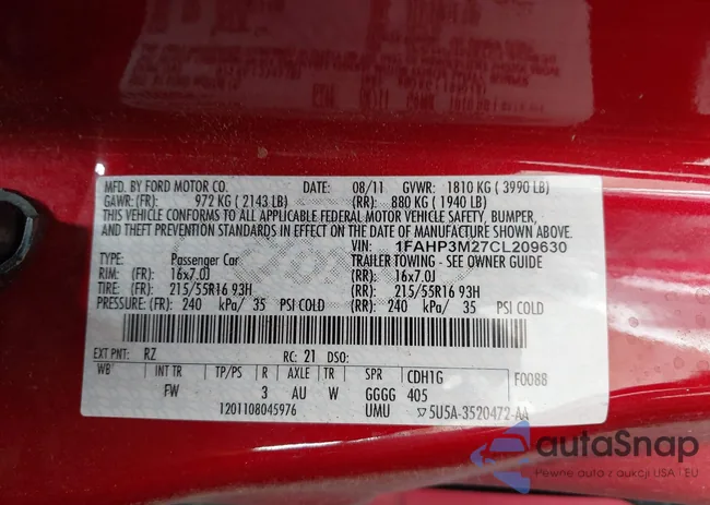 1FAHP3M27CL209630: 43252086