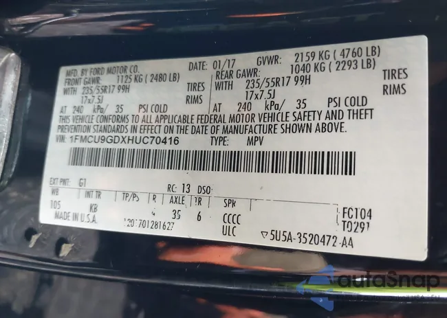 1FMCU9GDXHUC70416: 43252150