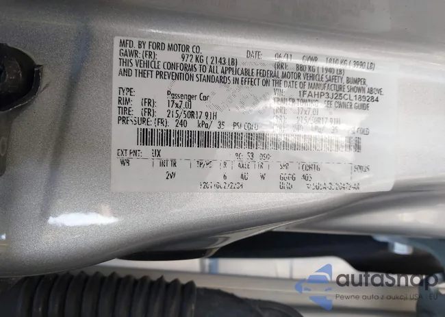 1FAHP3J25CL189284: 43252209